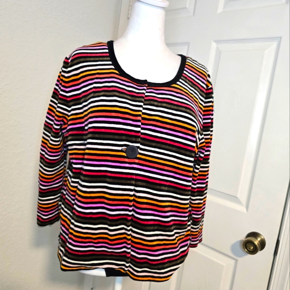 Sonia Rykiel Multicolor Velvet Plush Striped Knit Top. SIZE XXL